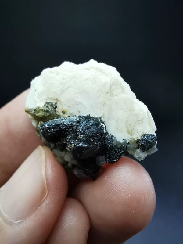 Whole fan calcite and specular hematite specimen, reverse view