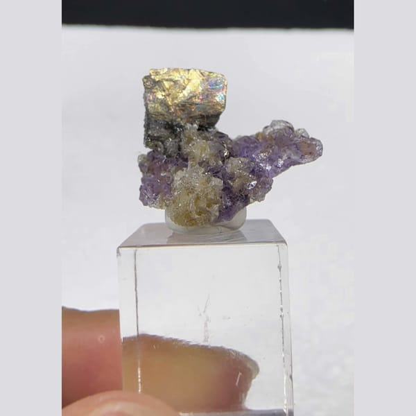 Iridescent Chalcopyrite on Fluorite Yaogangxian 1.7 cm — detail view