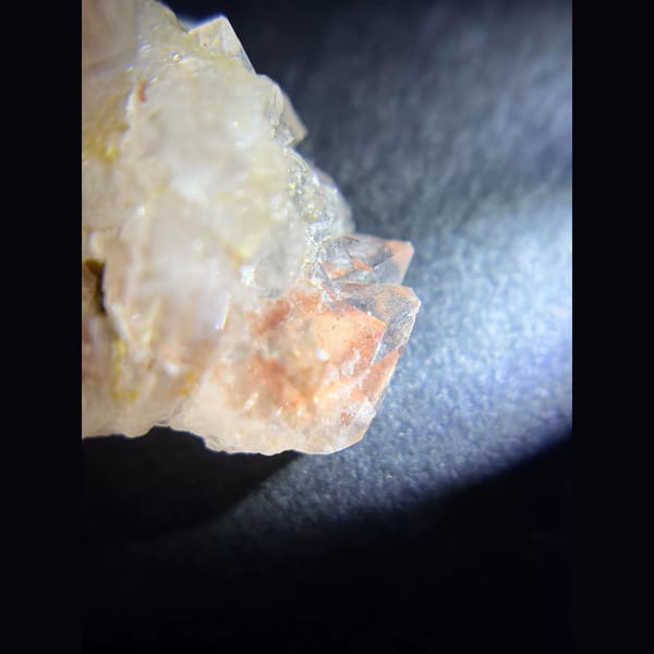 Red phantom quartz cluster from Wutai, Shanxi — detail view