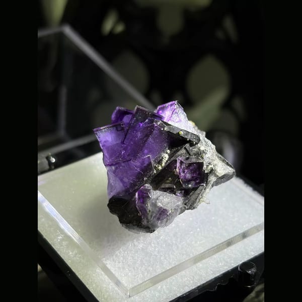 Royal purple fluorite on wolframite from Yaogangxian — alternate view