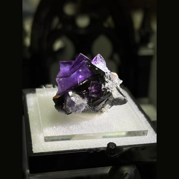 Royal purple fluorite on wolframite from Yaogangxian — alternate view