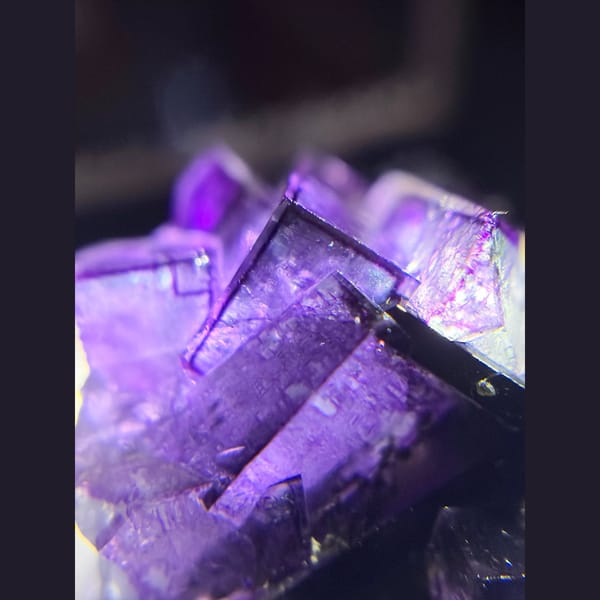 Royal purple fluorite on wolframite from Yaogangxian — detail view
