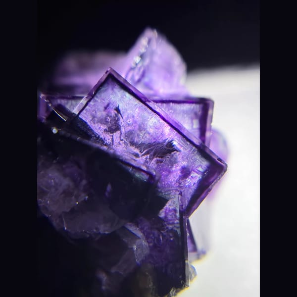 Royal purple fluorite on wolframite from Yaogangxian — detail view