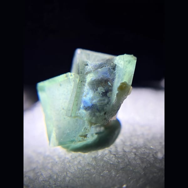 Apple-green porcelain fluorite twin from Yindu — alternate view