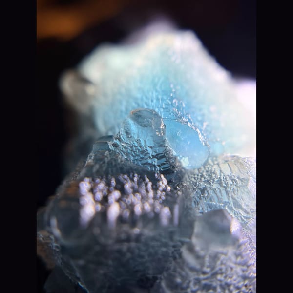 Etched octahedral blue-green fluorite from Huanggangliang — detail view