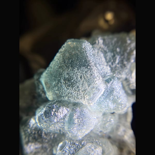 Etched octahedral blue-green fluorite from Huanggangliang — detail view