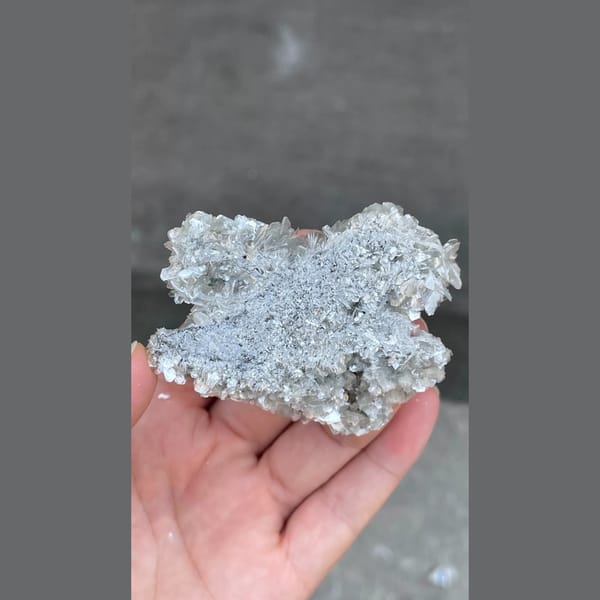 Glittering silvery mica flower cluster from Xuebaoding, Sichuan — detail view