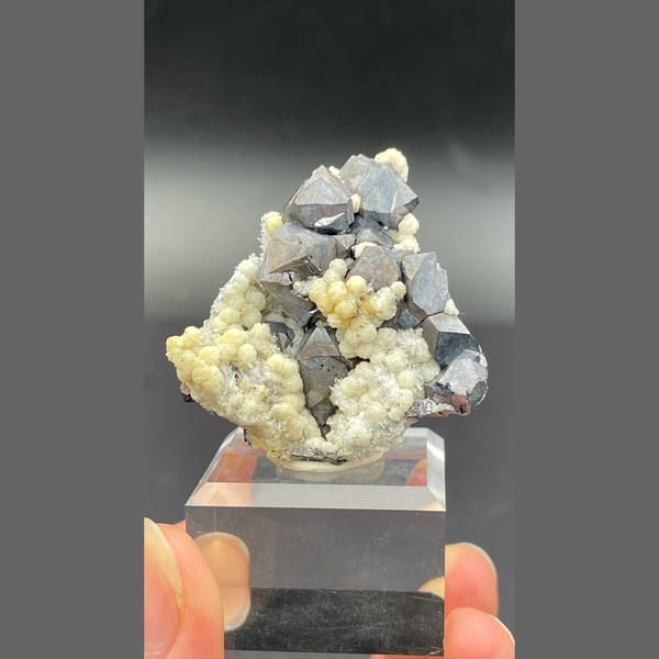 Bright steel-grey galena crystal cluster from Bulgaria — complete view