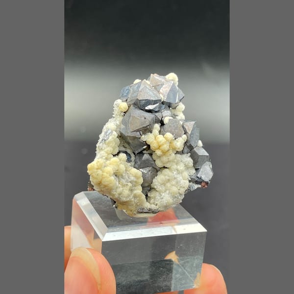 Bright steel-grey galena crystal cluster from Bulgaria — alternate view