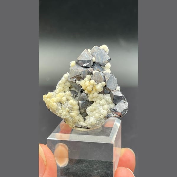 Bright steel-grey galena crystal cluster from Bulgaria — alternate view