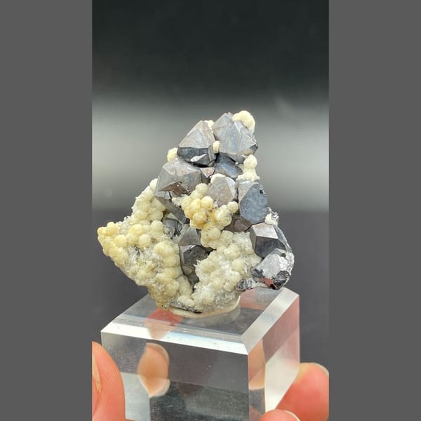 Bright steel-grey galena crystal cluster from Bulgaria — detail view
