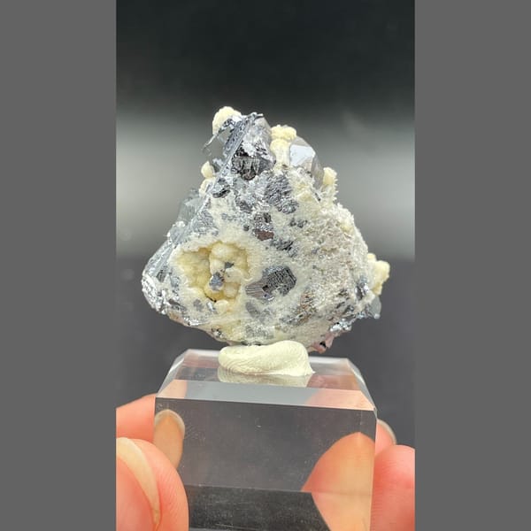 Bright steel-grey galena crystal cluster from Bulgaria — detail view