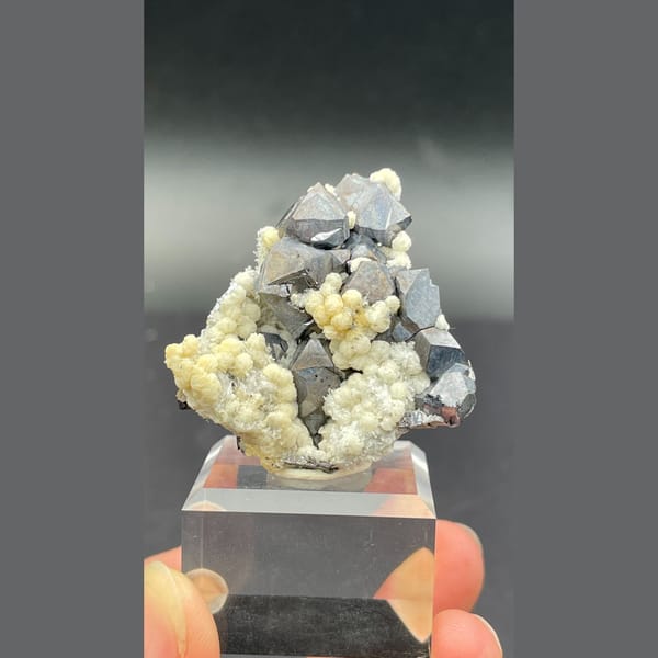 Bright steel-grey galena crystal cluster from Bulgaria — detail view