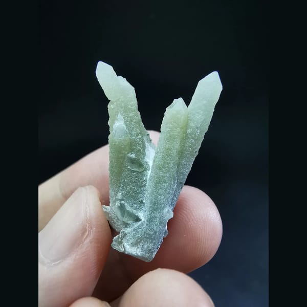 Pale green quartz crystal cluster — alternate view
