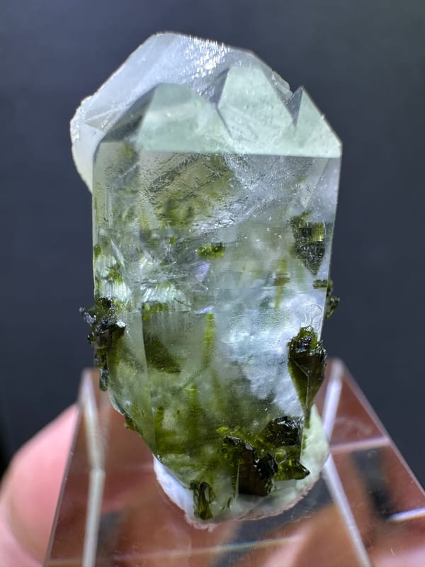 Opposing front view of the exact green included quartz specimen