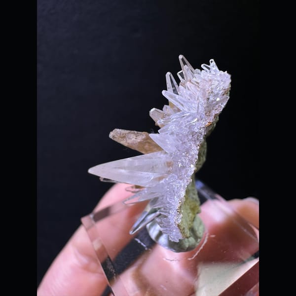 Spiky dogtooth calcite on green matrix from Pakistan — alternate view
