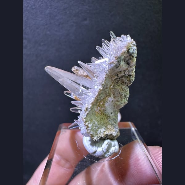 Spiky dogtooth calcite on green matrix from Pakistan — alternate view