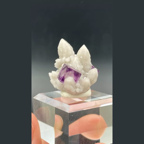 Alien eye purple fluorite with candle quartz points from Inner Mongolia — complete view
