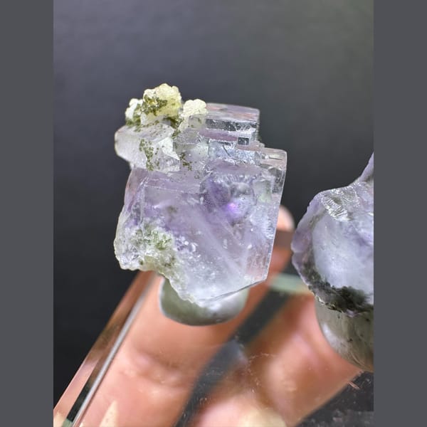 Two lavender Yaogangxian fluorite specimens — detail view