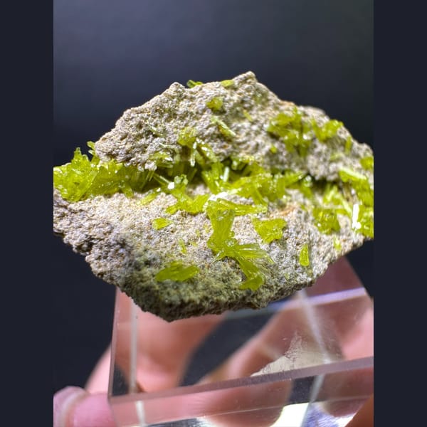 Grass-green pyromorphite on matrix from Gongcheng, Guangxi — detail view