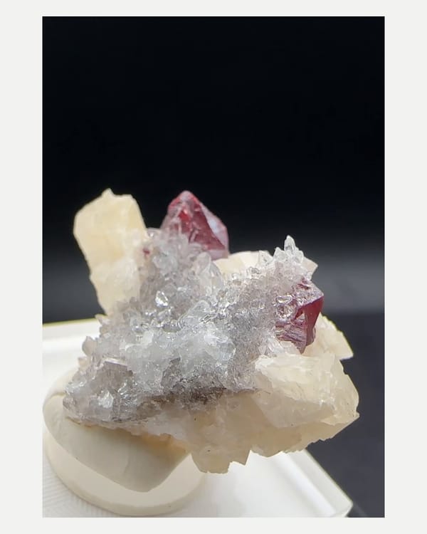 Complete reverse view of the exact cinnabar with dolomite and quartz specimen