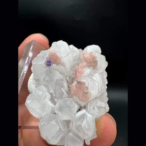 Pink Rhodochrosite with Quartz and Fluorite Wuzhou, Guangxi 4.2 cm — detail view