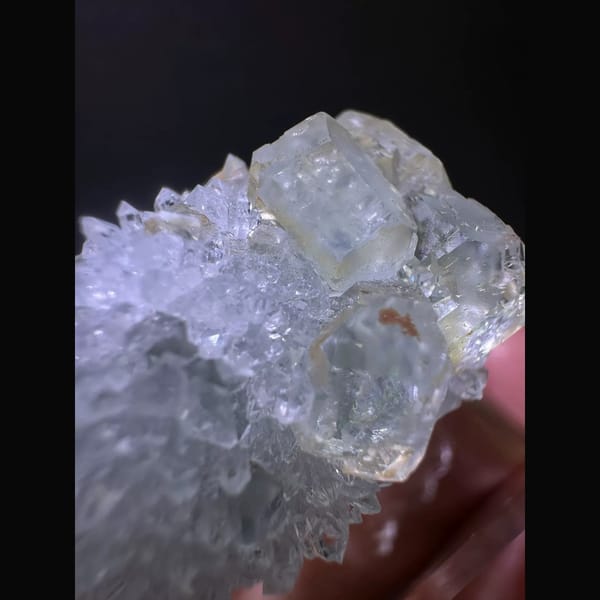 Iridescent Fluorite with Sugar Quartz Fujian 3.2 cm — detail view