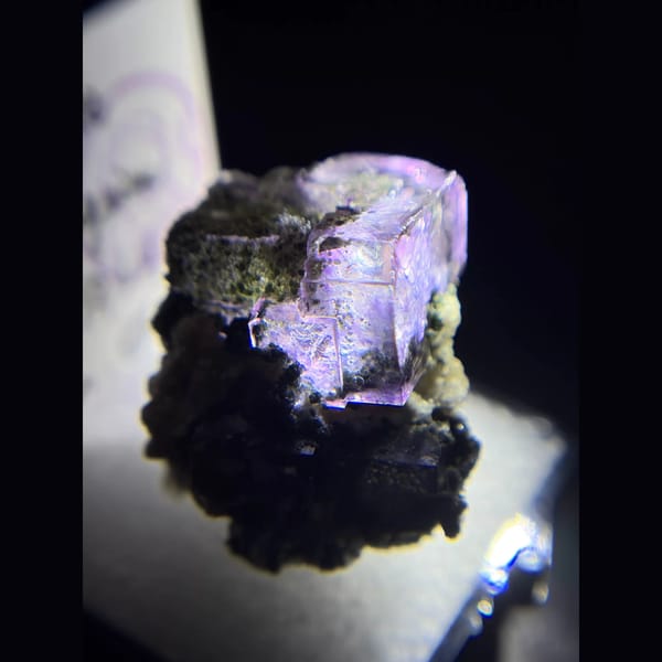 Purple fluorite with chlorite and quartz from Yaogangxian — alternate view