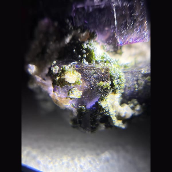 Purple fluorite with chlorite and quartz from Yaogangxian — alternate view