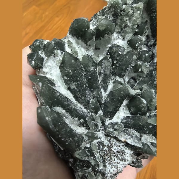 Palm-sized green quartz cluster — alternate view