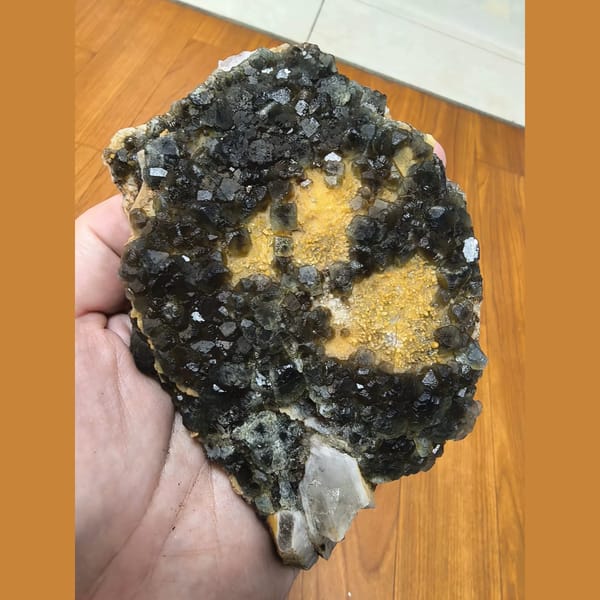 Large blue-green fluorite on calcite matrix — complete view