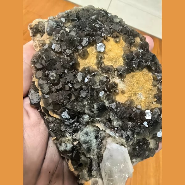 Large blue-green fluorite on calcite matrix — alternate view