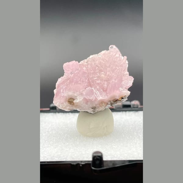 Pale pink sparkling cobaltoan calcite crust from Morocco — complete view