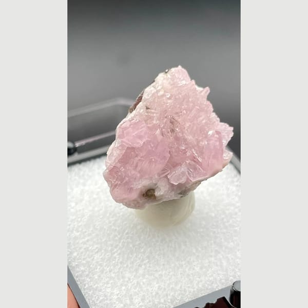 Pale pink sparkling cobaltoan calcite crust from Morocco — alternate view