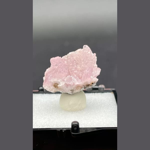 Pale pink sparkling cobaltoan calcite crust from Morocco — detail view