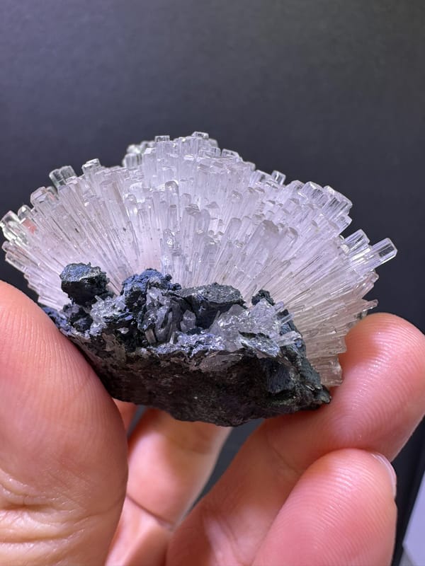 Side view of the radiating white zeolite spray and dark base