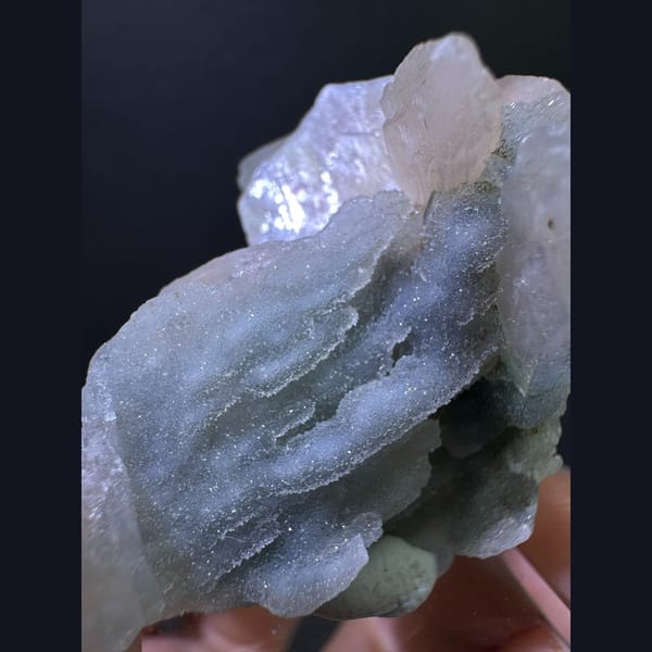Blue chalcedony with zeolite crystals from India — alternate view