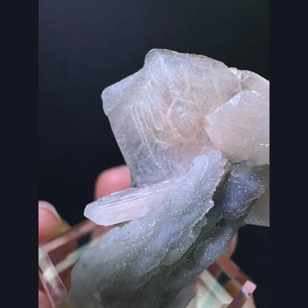 Blue chalcedony with zeolite crystals from India — alternate view