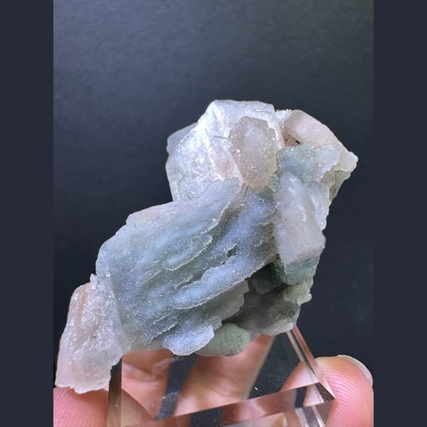 Blue chalcedony with zeolite crystals from India — detail view