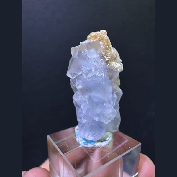 Pale blue fluorite column with tan calcite from Yunnan — alternate view