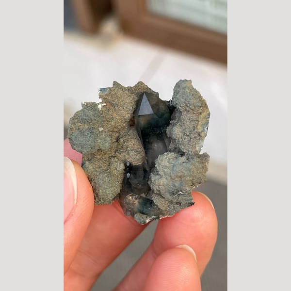 Dark blue-grey ghost quartz cluster from Namibia — alternate view