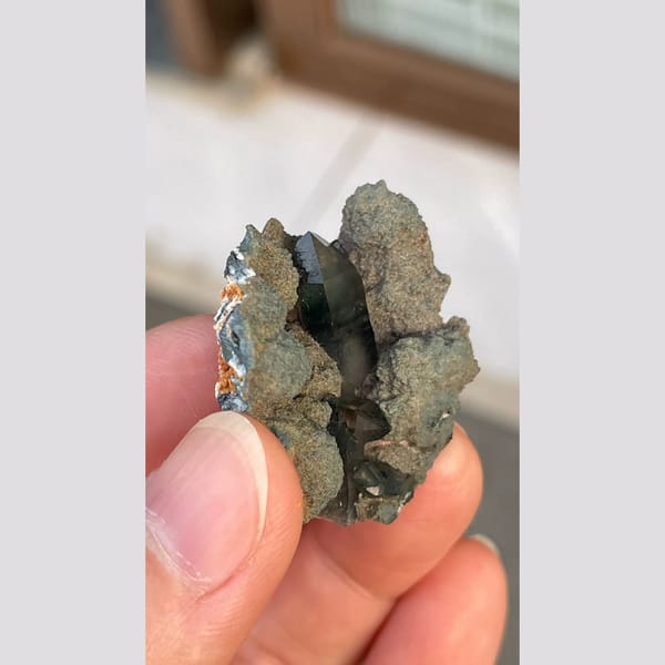 Dark blue-grey ghost quartz cluster from Namibia — alternate view