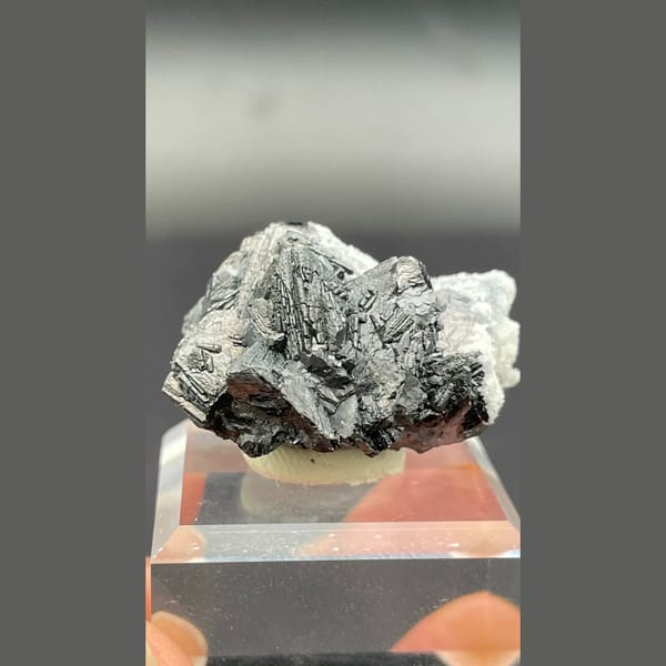 Sculptural steel-grey galena from Bulgaria — complete view