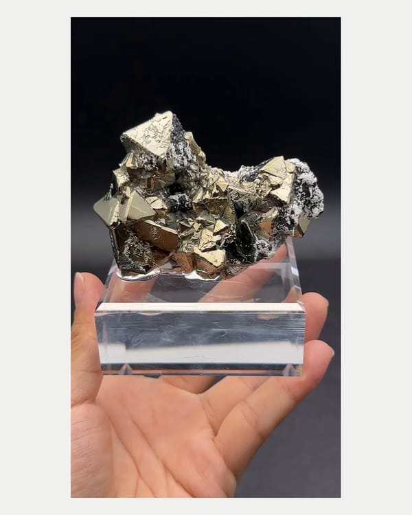 Complete front view of pyrite with marmatite and calcite
