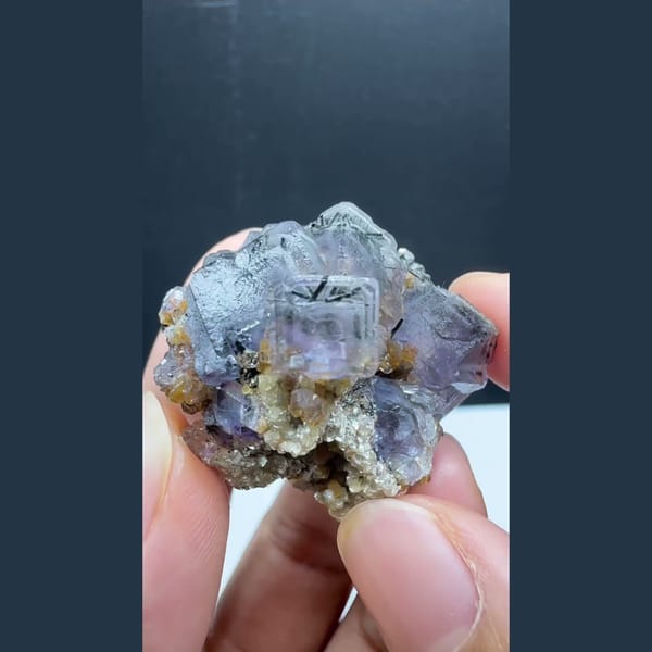 Fluorite with Wolframite and Mica Yaogangxian 3.1 cm — detail view