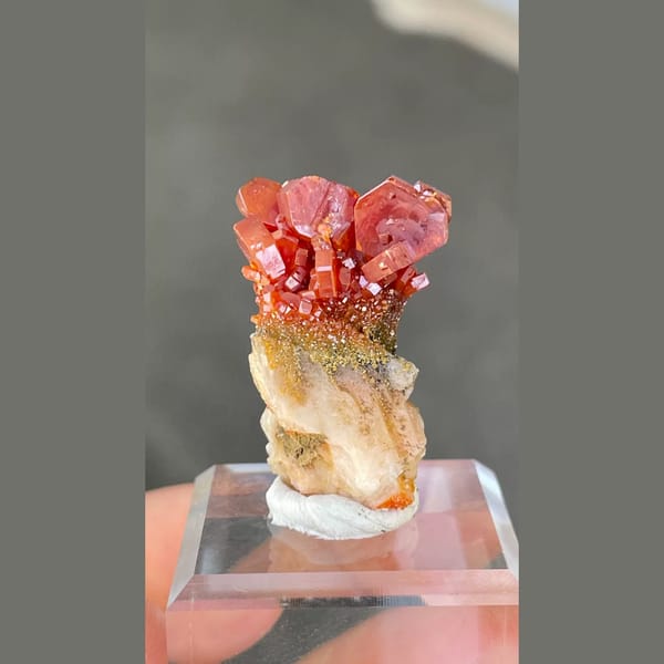 Bright red vanadinite cluster from Morocco — complete view