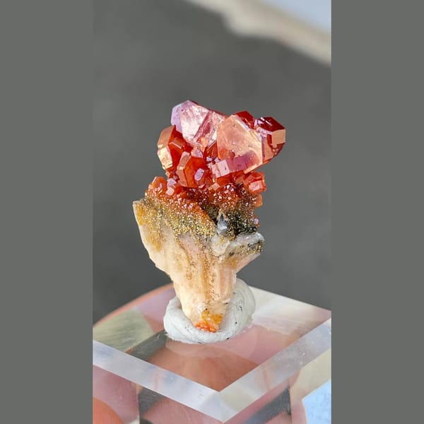 Bright red vanadinite cluster from Morocco — detail view