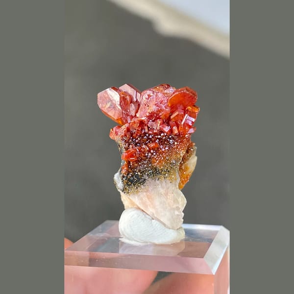 Bright red vanadinite cluster from Morocco — detail view
