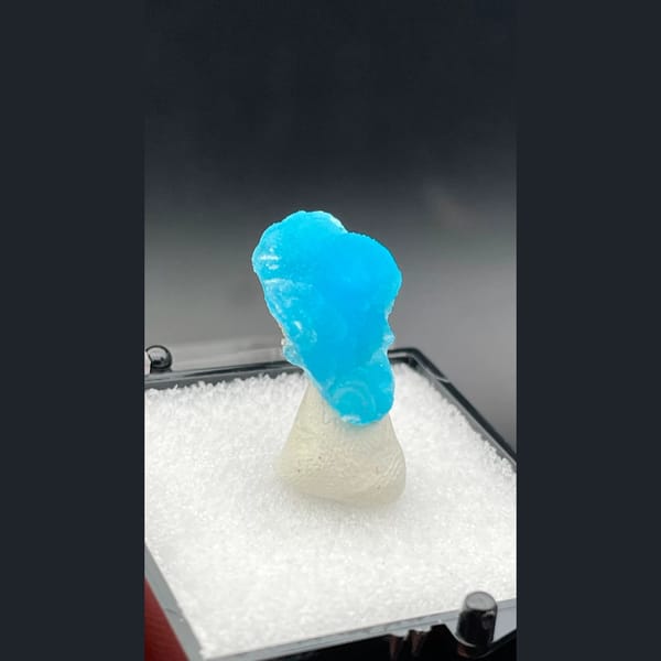 Small velvety blue hemimorphite from Guangdong — alternate view
