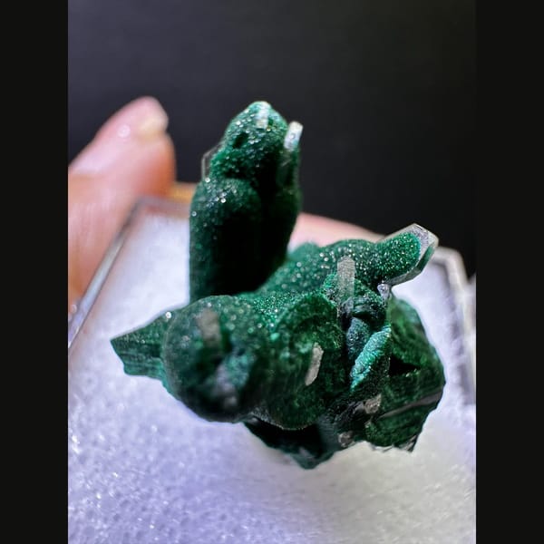 Velvety green malachite with barite from Congo — alternate view